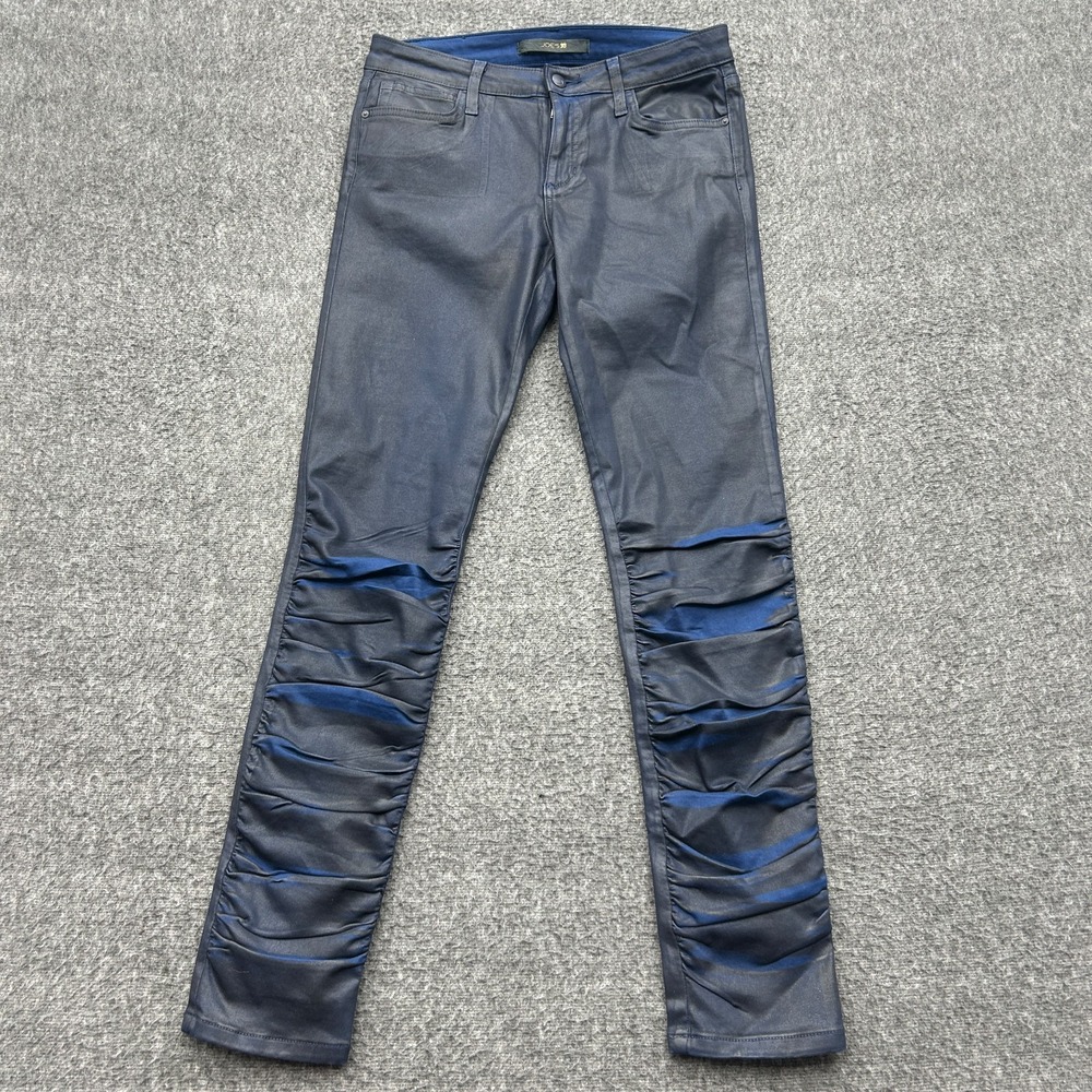 Joe's Jeans Size 29 Coated Blue Waxed Moto Ruched Skinny Ankle Denim Pants